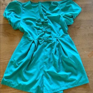 Kelly Green Tomper with Bow Accents, puff sleeves, and pockets
